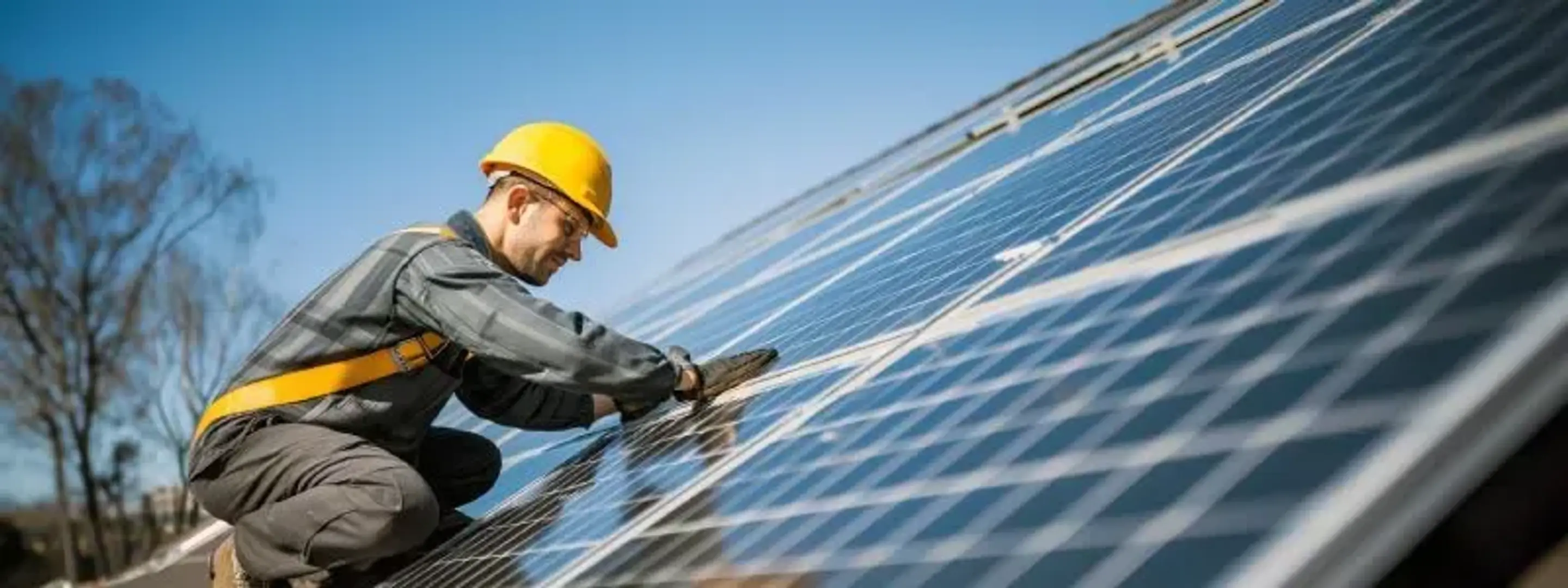 Solcellemontør på et tag.