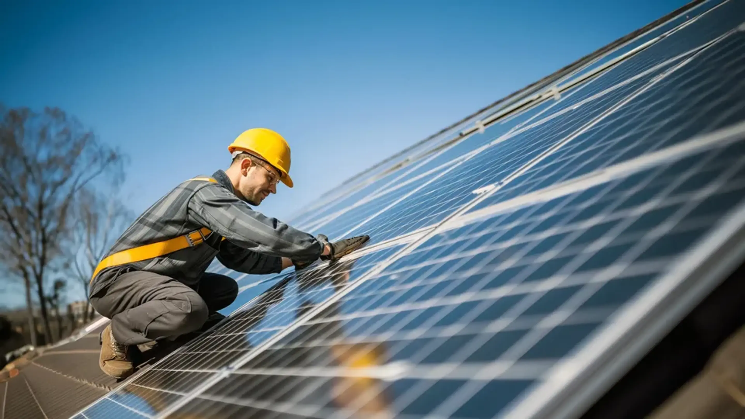 Solcellemontør installere solceller på tag