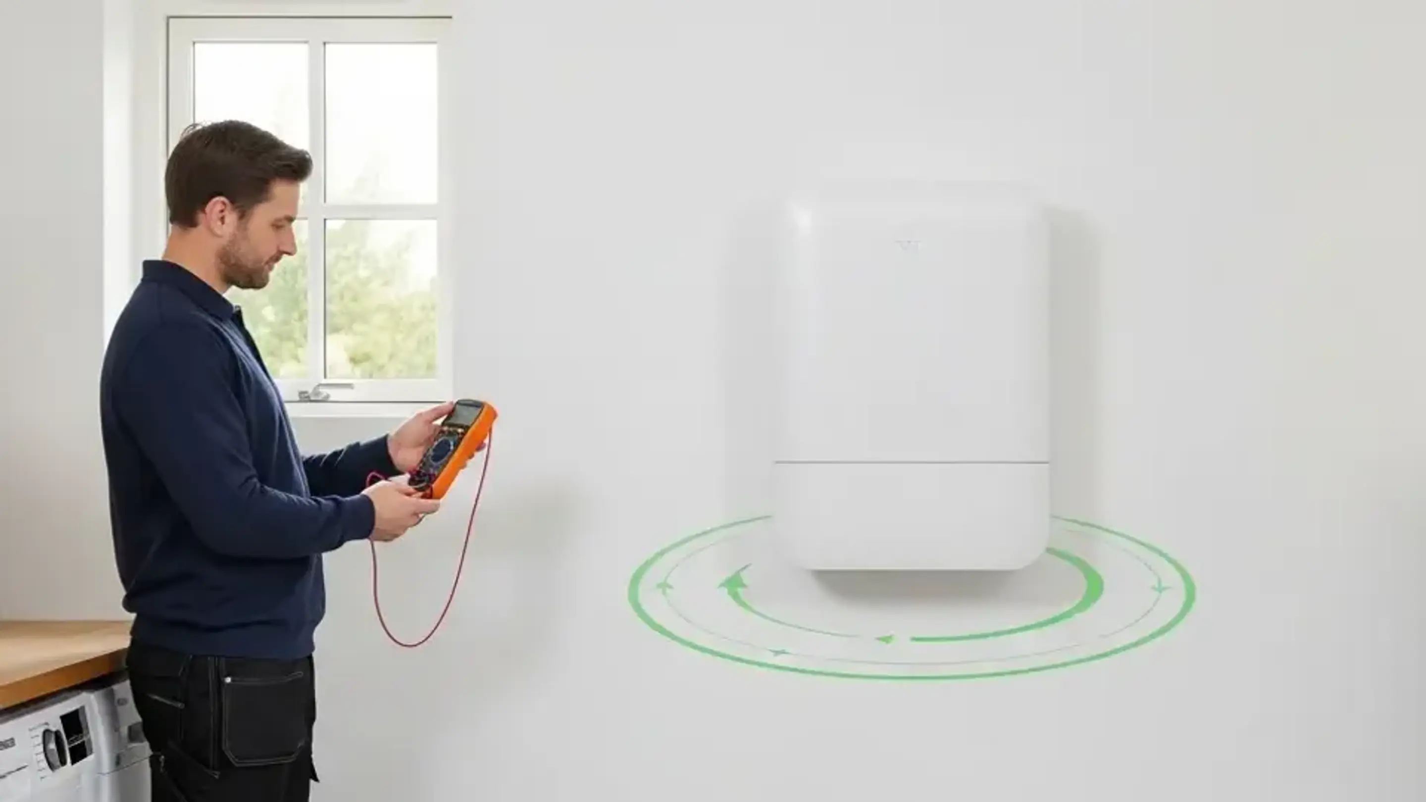 En installatør er ved at tjekke, at husstandsbatteriet fungerer optimalt