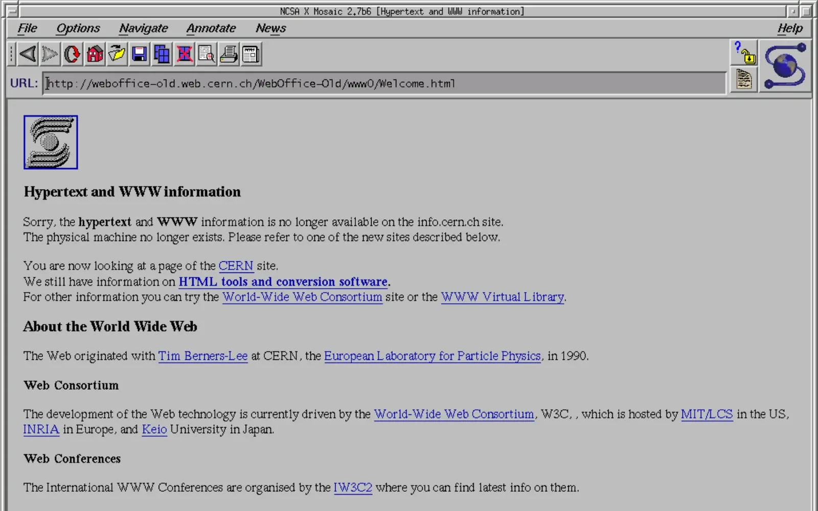 Bilde av Mosaic, den første nettleseren utviklet i 1993.