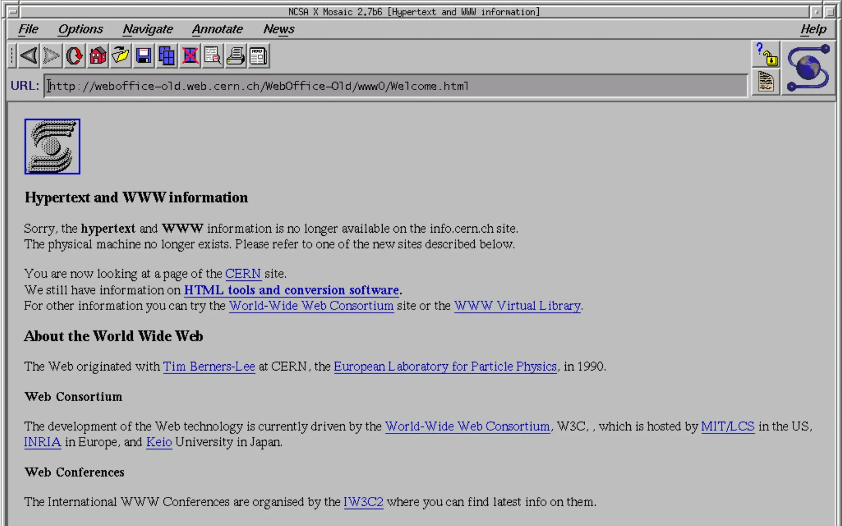 Bilde av Mosaic, den første nettleseren utviklet i 1993.