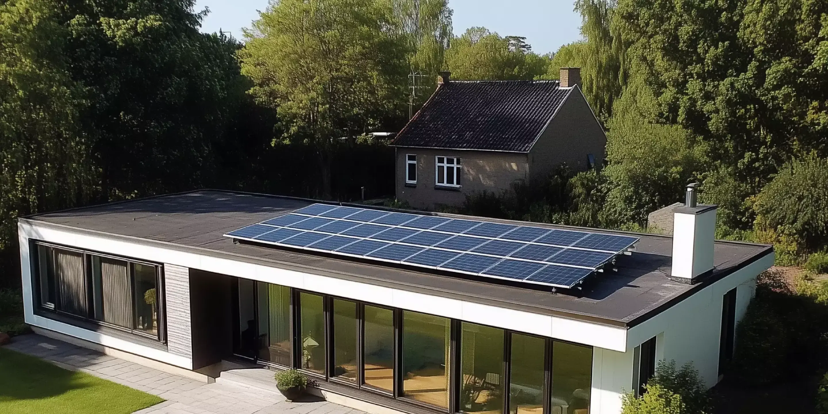 Solceller installeret på et dansk hus med fladt tag