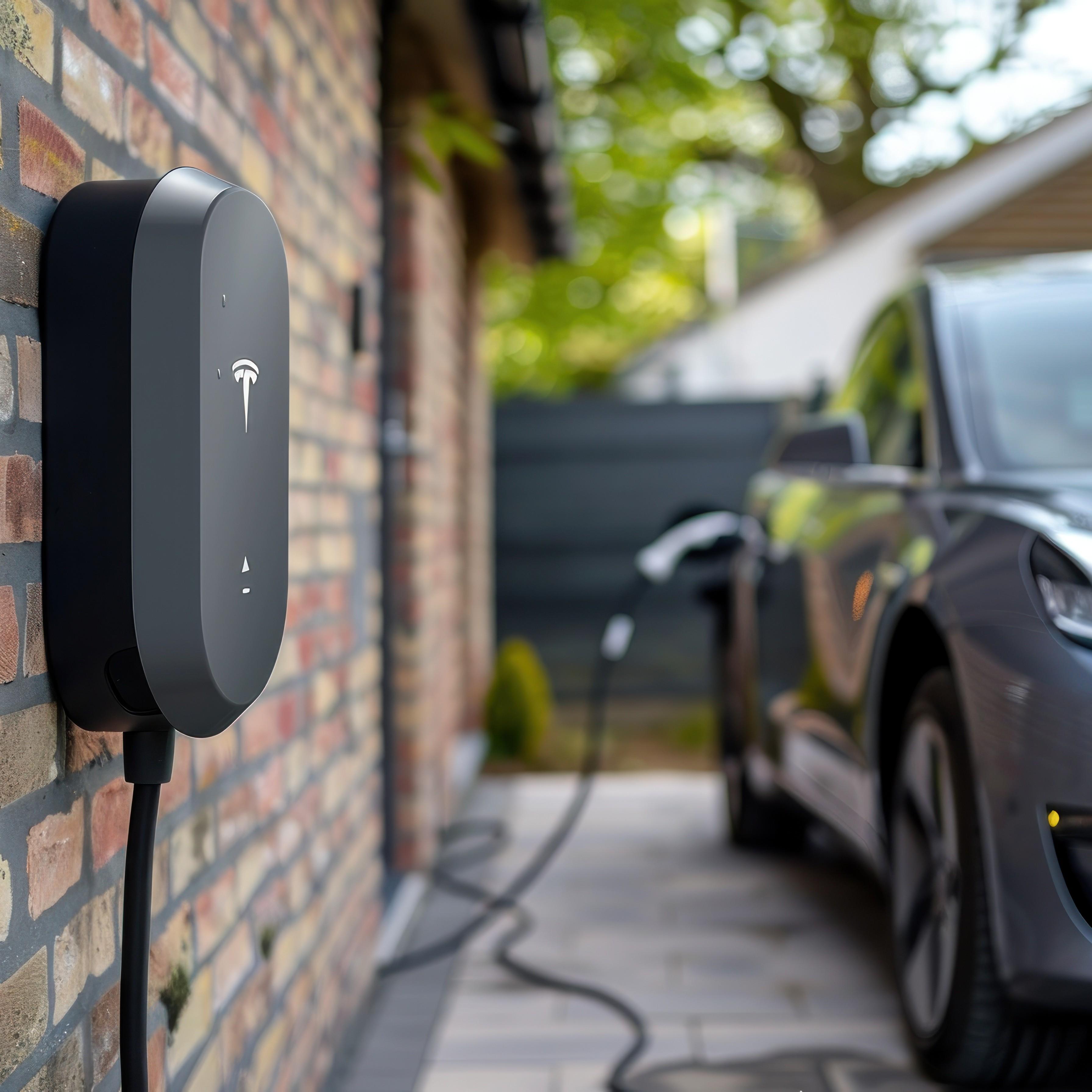 Wallbox laadpaal aan muur van woning