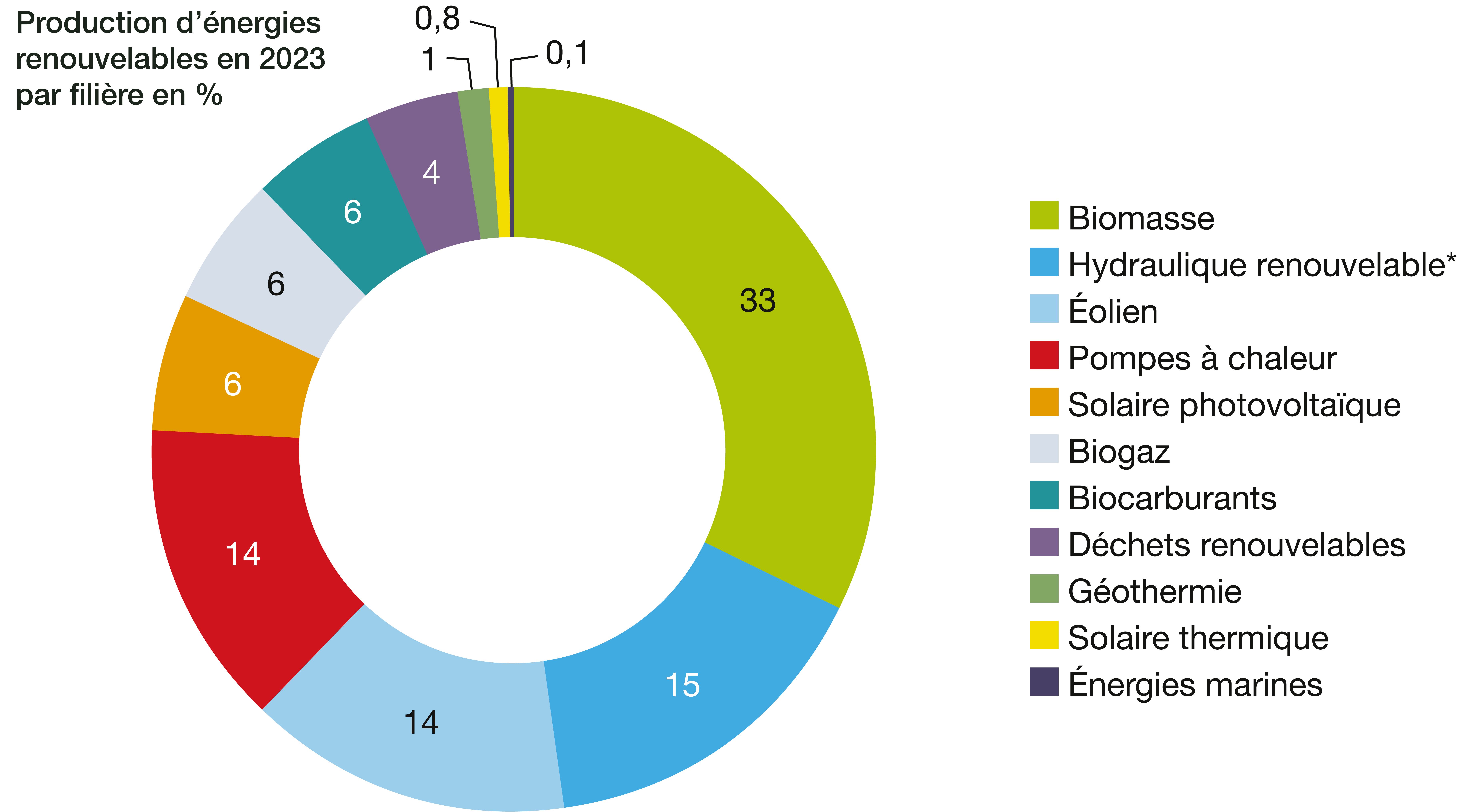 Production d'électricité renouvelable en France en 2023 et détail par source