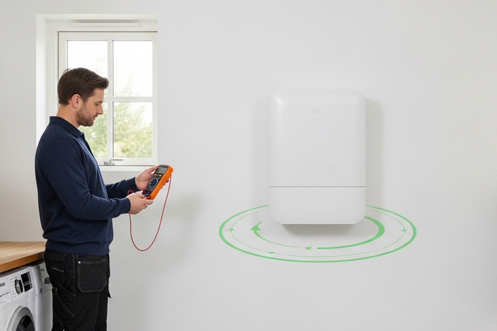 Der er visse krav til installation af et husstandsbatteri, men det er enkelt at vedligeholde gennem hele levetiden. En installatør er ved at tjekke, at husstandsbatteriet fungerer optimalt.