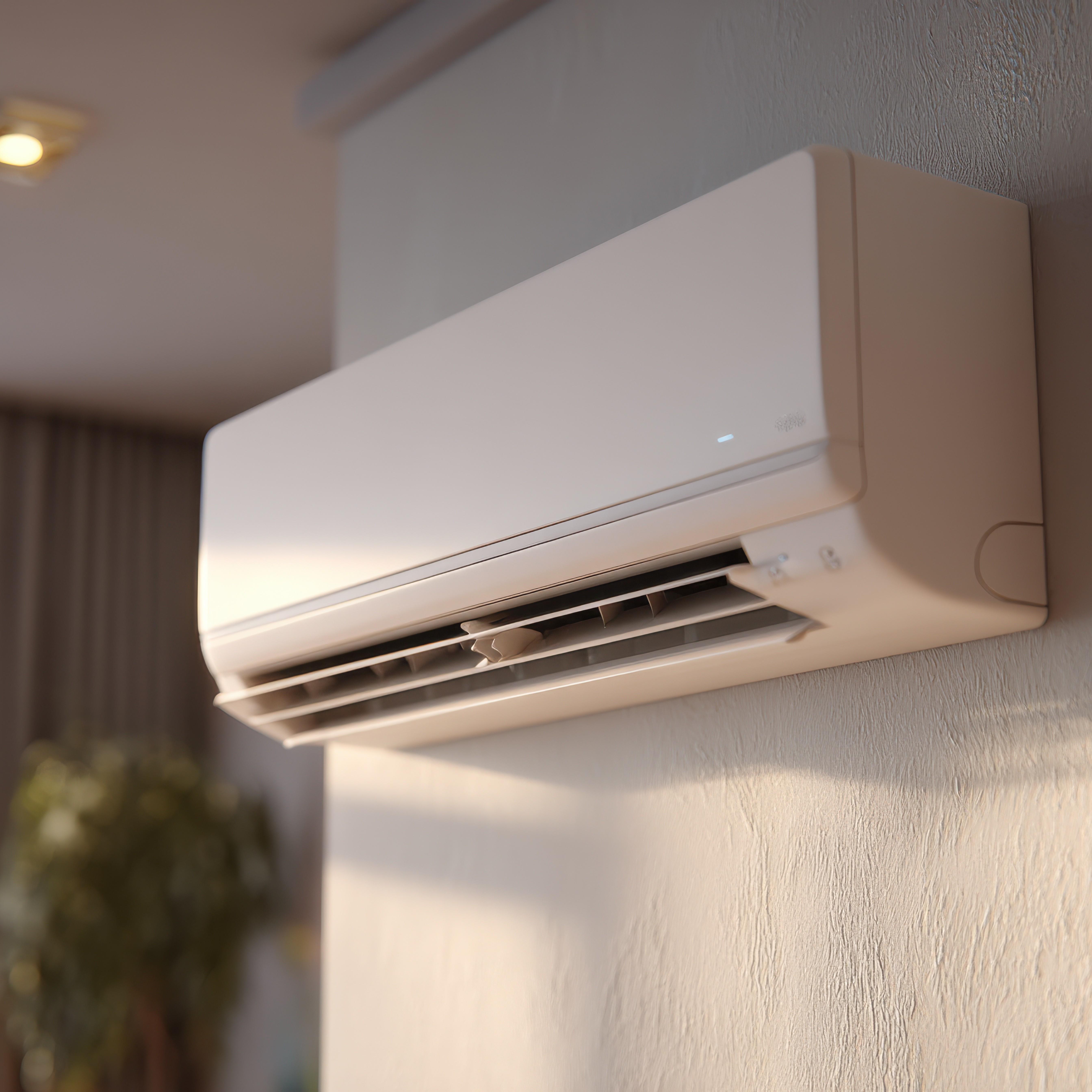 Binnenunit van lucht-lucht warmtepomp in kantoor