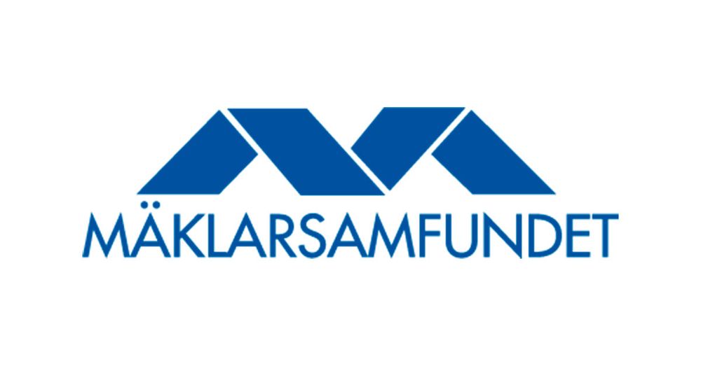 Mäklarsamfundets logotyp, bokstaven M i blå färg med texten 