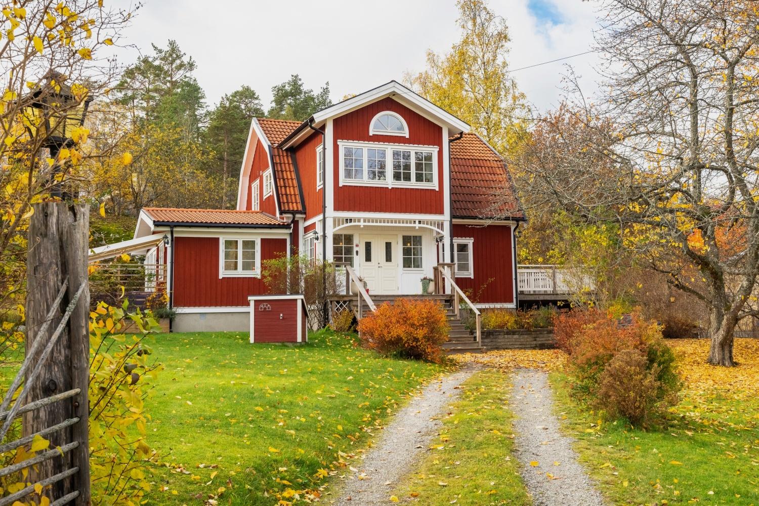 En traditionell svensk villa på hösten.